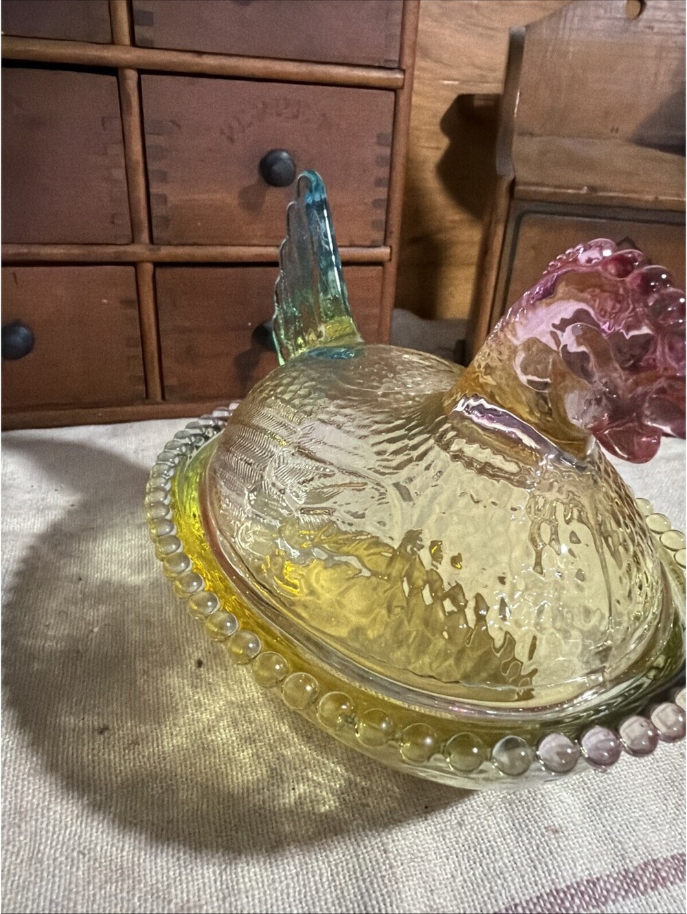 Pastel Rainbow Glass Hen on a Nest 2 piece 7” Country Farmhouse Cottage Decor - Picture 4 of 9